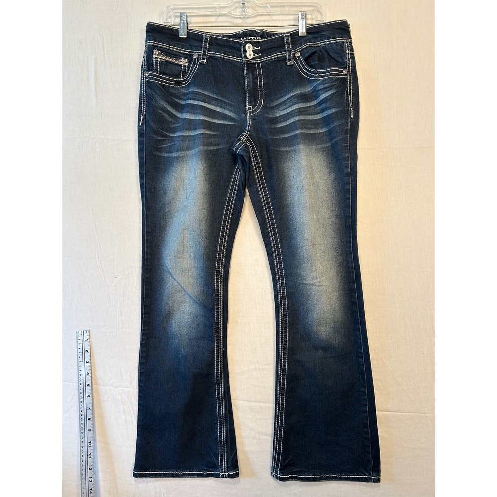 Vanity Renee Bootcut Jeans Dark Wash Rhinestone Embroidered 30W 31L 5VA5199